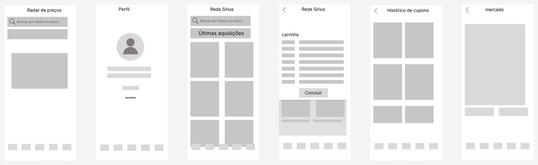 Wireframes — exploração de fluxos no Figma