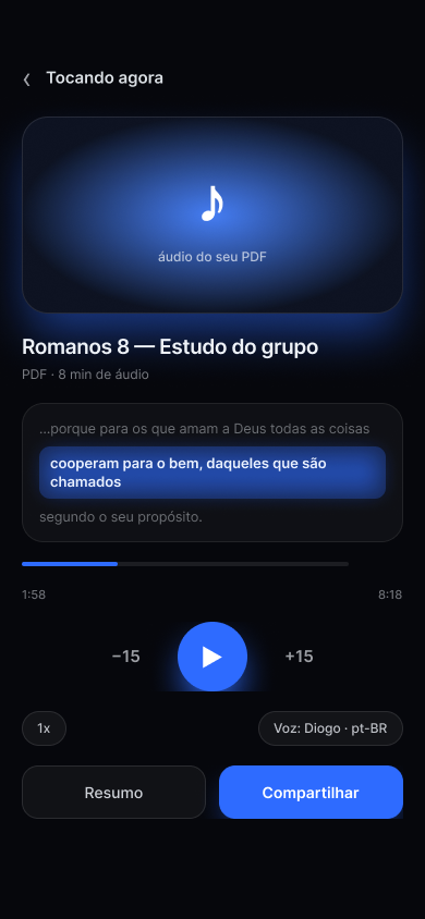 Player imersivo — parece alguém lendo pra você